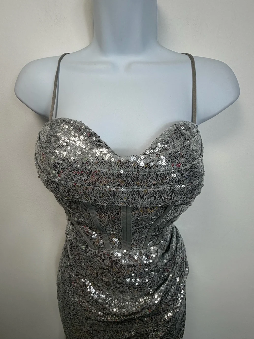 Sequin Corset Evening Gown in Silver - Picture 5 of 15